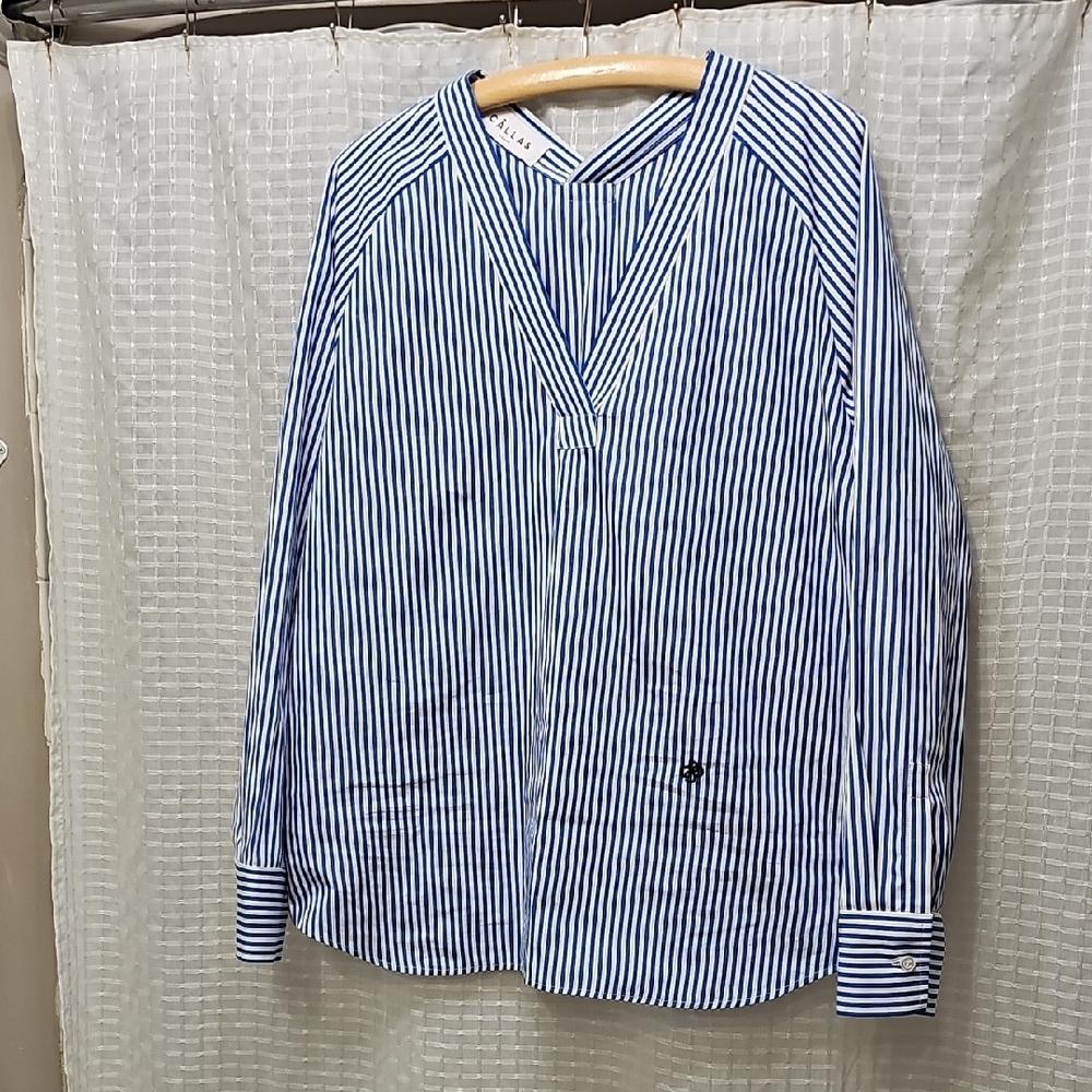 Women's Nautical Stripe V-neck Poplin Blouse